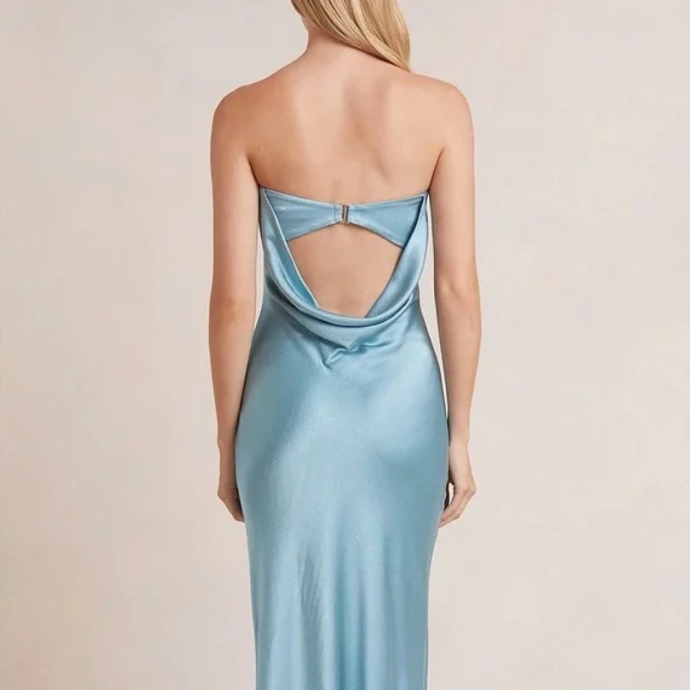Blue Strapless Maxi Dress Open Back